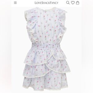 LoveShackFancy White Dress with Pink Floral Embroidery